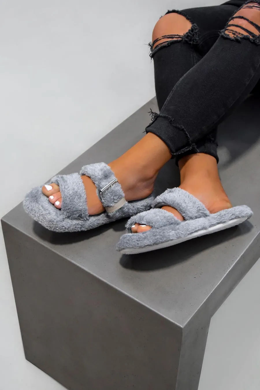 RAINA Faux Fur Slipper - Grey